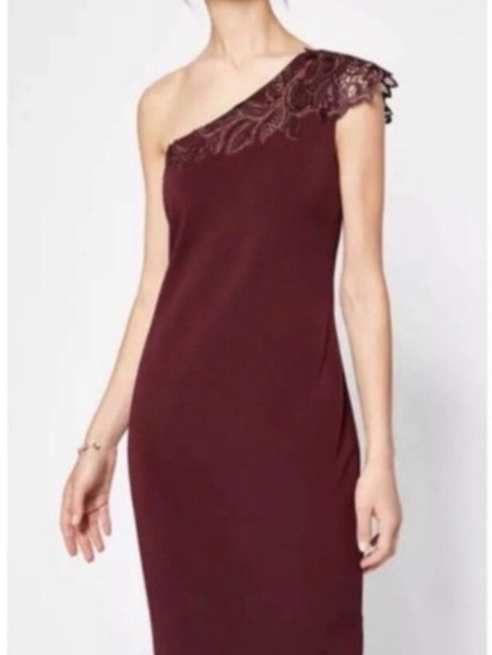 Ted Baker One-Shoulder Lace-Trim Dress in Burgundy